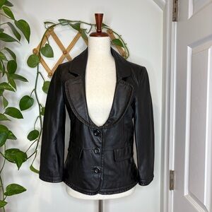 MODA INTERNATIONAL Black Button Up Leather Jacket